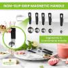 imageSpring Chef Magnetic Measuring Cups ampamp Spoons Set Patent Pending Strong N45 Magnets Heavy Duty Stainless Steel Fits in Spice Jars for Baking ampamp Cooking BPA Free Round Set of 15 with Leveler BlackMagnetic Cups  Spoons  Set of 15