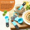 imageSpring Chef Magnetic Measuring Cups and Spoons Set of 9 Nesting Kitchen Tool with Easy to Read Markings for Measuring Dry or Liquid Ingredient BPA Free BlackBlue Aqua Sky