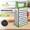 imageSpring Chef Professional Cheese Grater  Stainless Steel XL Size 4 Sides  Perfect Box Grater for Parmesan Cheese Vegetables Ginger  Dishwasher Safe  BlackGreen