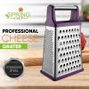 imageSpring Chef Professional Cheese Grater  Stainless Steel XL Size 4 Sides  Perfect Box Grater for Parmesan Cheese Vegetables Ginger  Dishwasher Safe  BlackPurple