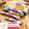 imageSpring Chef Stainless Steel Magnetic Measuring Spoons Set with Strong Magnets Heavy Duty Metal Kitchen Gadgets for Baking ampamp Cooking Fits in Most Kitchen Spice Jars Multicolor Set of 8 with LevelerOrchid
