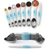 imageSpring Chef Stainless Steel Magnetic Measuring Spoons Set with Strong Magnets Heavy Duty Metal Kitchen Gadgets for Baking ampamp Cooking Fits in Most Kitchen Spice Jars Multicolor Set of 8 with LevelerBlue Aqua Sky