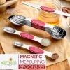 imageSpring Chef Stainless Steel Magnetic Measuring Spoons Set with Strong Magnets Heavy Duty Metal Kitchen Gadgets for Baking ampamp Cooking Fits in Most Kitchen Spice Jars Multicolor Set of 8 with LevelerPink