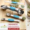 imageSpring Chef Stainless Steel Magnetic Measuring Spoons Set with Strong Magnets Heavy Duty Metal Kitchen Gadgets for Baking ampamp Cooking Fits in Most Kitchen Spice Jars Multicolor Set of 8 with LevelerTeal