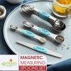 imageSpring Chef Stainless Steel Magnetic Measuring Spoons Set with Strong Magnets Heavy Duty Metal Kitchen Gadgets for Baking ampamp Cooking Fits in Most Kitchen Spice Jars Multicolor Set of 8 with LevelerBlue Aqua Sky