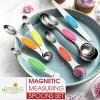 imageSpring Chef Stainless Steel Magnetic Measuring Spoons Set with Strong Magnets Heavy Duty Metal Kitchen Gadgets for Baking ampamp Cooking Fits in Most Kitchen Spice Jars Multicolor Set of 8 with LevelerNeon