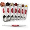 imageSpring Chef Stainless Steel Magnetic Measuring Spoons Set with Strong Magnets Heavy Duty Metal Kitchen Gadgets for Baking ampamp Cooking Fits in Most Kitchen Spice Jars Multicolor Set of 8 with LevelerRed