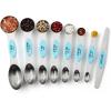 imageSpring Chef Stainless Steel Magnetic Measuring Spoons Set with Strong Magnets Heavy Duty Metal Kitchen Gadgets for Baking ampamp Cooking Fits in Most Kitchen Spice Jars Multicolor Set of 8 with LevelerBlue Aqua Sky