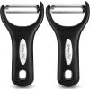 imageSpring Chef Swivel ampamp Vegetable Julienne Peeler Set for Kitchen with Stainless Steel Sharp Blades  Potato Peelers with Soft Grip Handles ampamp Blade Covers  Perfect for Carrot Zucchini Cucumber  BlackY Peeler  2 Pack