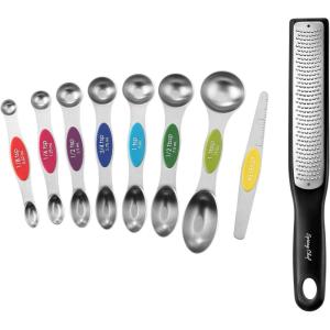imageSpring Chef Dual Sided Magnetic Measuring Spoons Set MultiColor ampamp Stainless Steel Handheld ZesterFine Grater Black  2 Product Bundle
