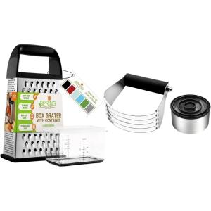 imageSpring Chef Heavy Duty Large Dough Blender ampamp Biscuit Cutter Set ampamp Stainless Steel 10quot Parmesan Cheese Grater With Container  2 Product Bundle  Black