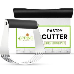 imageSpring Chef Large Dough Blender ampamp Biscuit Cutter Set Heavy Duty Stainless Steel Professional Pastry Cutter Soft Grip BlackDough Blender  Bench Scraper