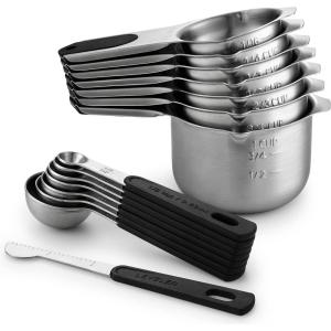 imageSpring Chef Magnetic Measuring Cups ampamp Spoons Set Patent Pending Strong N45 Magnets Heavy Duty Stainless Steel Fits in Spice Jars for Baking ampamp Cooking BPA Free Round Set of 15 with Leveler BlackMagnetic Cups  Spoons  Set of 15