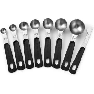 imageSpring Chef Magnetic Measuring Cups ampamp Spoons Set Patent Pending Strong N45 Magnets Heavy Duty Stainless Steel Fits in Spice Jars for Baking ampamp Cooking BPA Free Round Set of 15 with Leveler BlackMagnetic Spoons  Set of 8