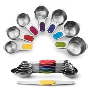 imageSpring Chef Magnetic Measuring Cups ampamp Spoons Set Patent Pending Strong N45 Magnets Heavy Duty Stainless Steel Fits in Spice Jars for Baking ampamp Cooking BPA Free Set of 15 with Leveler MulticolorMulticolor