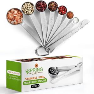 imageSpring Chef Magnetic Measuring Cups ampamp Spoons Set Patent Pending Strong N45 Magnets Heavy Duty Stainless Steel Fits in Spice Jars for Baking ampamp Cooking BPA Free Round Set of 15 with Leveler BlackSpoons  Set of 8