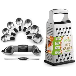imageSpring Chef Magnetic Measuring Cups ampamp Spoons Set of 15 with Leveler Black ampamp Stainless Steel Large Box Grater with Handle  2 Product Bundle