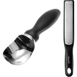 imageSpring Chef Premium Ice Cream Scoop ampamp Stainless Steel Handheld ZesterFine Grater  2 Product Bundle  Black