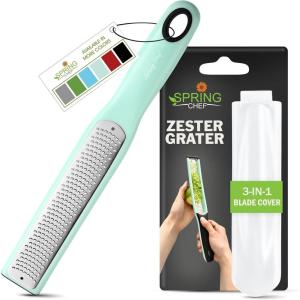 imageSpring Chef Premium Lemon Zester Grater with Handle  Fruits Garlic Chocolate Nutmeg Ginger Grater  Heavy Duty Kitchen Tool  Stainless Steel Citrus Zester with Blade Cover  Fine Shred BlackMint