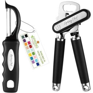 imageSpring Chef Premium Swivel Vegetable Peeler ampamp Stainless Steel Can Opener with Soft Grip Handles  2 Product Bundle  Black