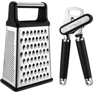 imageSpring Chef Professional Box Grater XL Size ampamp Stainless Steel Can Opener with Smooth Edge  2 Product Bundle  Black