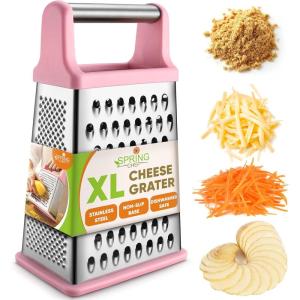 imageSpring Chef Professional Cheese Grater  Stainless Steel XL Size 4 Sides  Perfect Box Grater for Parmesan Cheese Vegetables Ginger  Dishwasher Safe  BlackPink Lemonade