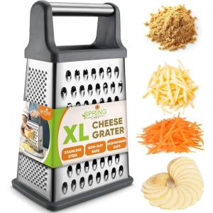 imageSpring Chef Professional Cheese Grater  Stainless Steel XL Size 4 Sides  Perfect Box Grater for Parmesan Cheese Vegetables Ginger  Dishwasher Safe  BlackGray