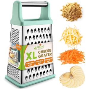 imageSpring Chef Professional Cheese Grater  Stainless Steel XL Size 4 Sides  Perfect Box Grater for Parmesan Cheese Vegetables Ginger  Dishwasher Safe  BlackMint