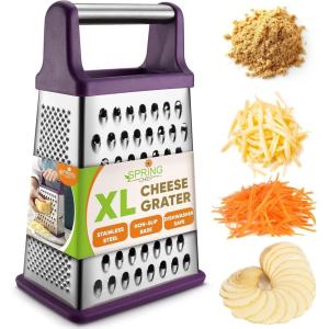 imageSpring Chef Professional Cheese Grater  Stainless Steel XL Size 4 Sides  Perfect Box Grater for Parmesan Cheese Vegetables Ginger  Dishwasher Safe  BlackPurple