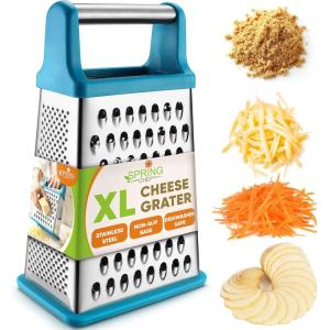 imageSpring Chef Professional Cheese Grater  Stainless Steel XL Size 4 Sides  Perfect Box Grater for Parmesan Cheese Vegetables Ginger  Dishwasher Safe  BlackTeal