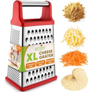 imageSpring Chef Professional Cheese Grater  Stainless Steel XL Size 4 Sides  Perfect Box Grater for Parmesan Cheese Vegetables Ginger  Dishwasher Safe  BlackRed