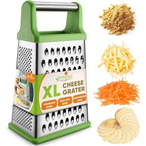 imageSpring Chef Professional Cheese Grater  Stainless Steel XL Size 4 Sides  Perfect Box Grater for Parmesan Cheese Vegetables Ginger  Dishwasher Safe  BlackGreen