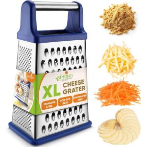 imageSpring Chef Professional Cheese Grater  Stainless Steel XL Size 4 Sides  Perfect Box Grater for Parmesan Cheese Vegetables Ginger  Dishwasher Safe  BlackSapphire