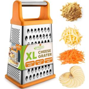 imageSpring Chef Professional Cheese Grater  Stainless Steel XL Size 4 Sides  Perfect Box Grater for Parmesan Cheese Vegetables Ginger  Dishwasher Safe  BlackMango