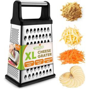 imageSpring Chef Professional Cheese Grater  Stainless Steel XL Size 4 Sides  Perfect Box Grater for Parmesan Cheese Vegetables Ginger  Dishwasher Safe  BlackBlack