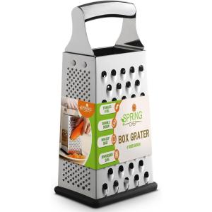 imageSpring Chef Professional Large Parmesan Cheese Grater Stainless Steel Metal Box Grater with Handle 4 Sided Handheld Kitchen Food Shredder for Cheese Carrot Veggie Ginger Potato  Dishwasher SafeLarge