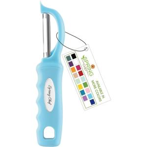 imageSpring Chef Professional Red Swivel Vegetable Peeler for Kitchen Stainless Steel Potato Peelers with Soft Grip Handle Perfect for Peeling Apple Veggie Fruit Carrot Dishwasher Safe  Set of 2Blue Aqua Sky
