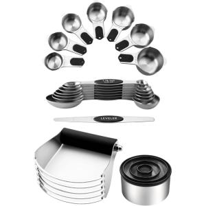 imageSpring Chef Stainless Steel Magnetic Measuring Cups ampamp Spoons Set of 15 ampamp Large Dough Blender ampamp Biscuit Cutter Set  2 Product Bundle  Black