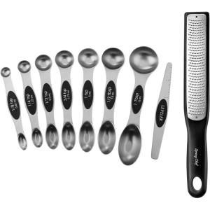 imageSpring Chef Stainless Steel Magnetic Measuring Spoons Set of 8 ampamp Premium Handheld ZesterFine Grater  2 Product Bundle  Black