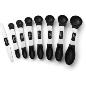 imageSpring Chef Stainless Steel Magnetic Measuring Spoons Set of 8 with Leveler Dual Sided BPA Free Teaspoon and Tablespoon Measure Spoons Metal Kitchen Gadgets for Baking ampamp Cooking  BlackBlack
