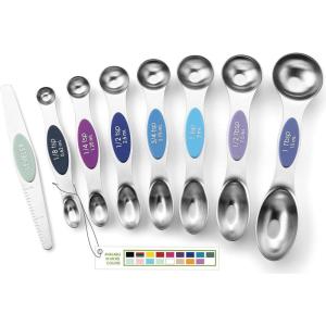 imageSpring Chef Stainless Steel Magnetic Measuring Spoons Set with Strong Magnets Heavy Duty Metal Kitchen Gadgets for Baking ampamp Cooking Fits in Most Kitchen Spice Jars Multicolor Set of 8 with LevelerWinter Frost