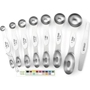 imageSpring Chef Stainless Steel Magnetic Measuring Spoons Set with Strong Magnets Heavy Duty Metal Kitchen Gadgets for Baking ampamp Cooking Fits in Most Kitchen Spice Jars Multicolor Set of 8 with LevelerWhite
