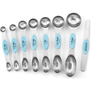 imageSpring Chef Stainless Steel Magnetic Measuring Spoons Set with Strong Magnets Heavy Duty Metal Kitchen Gadgets for Baking ampamp Cooking Fits in Most Kitchen Spice Jars Multicolor Set of 8 with LevelerBlue Aqua Sky