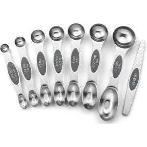 imageSpring Chef Stainless Steel Magnetic Measuring Spoons Set with Strong Magnets Heavy Duty Metal Kitchen Gadgets for Baking ampamp Cooking Fits in Most Kitchen Spice Jars Multicolor Set of 8 with LevelerGray