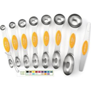 imageSpring Chef Stainless Steel Magnetic Measuring Spoons Set with Strong Magnets Heavy Duty Metal Kitchen Gadgets for Baking ampamp Cooking Fits in Most Kitchen Spice Jars Multicolor Set of 8 with LevelerMango