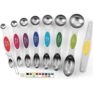 imageSpring Chef Stainless Steel Magnetic Measuring Spoons Set with Strong Magnets Heavy Duty Metal Kitchen Gadgets for Baking ampamp Cooking Fits in Most Kitchen Spice Jars Multicolor Set of 8 with LevelerMulticolor