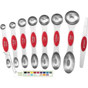 imageSpring Chef Stainless Steel Magnetic Measuring Spoons Set with Strong Magnets Heavy Duty Metal Kitchen Gadgets for Baking ampamp Cooking Fits in Most Kitchen Spice Jars Multicolor Set of 8 with LevelerRed