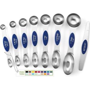 imageSpring Chef Stainless Steel Magnetic Measuring Spoons Set with Strong Magnets Heavy Duty Metal Kitchen Gadgets for Baking ampamp Cooking Fits in Most Kitchen Spice Jars Multicolor Set of 8 with LevelerSapphire