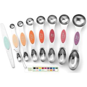 imageSpring Chef Stainless Steel Magnetic Measuring Spoons Set with Strong Magnets Heavy Duty Metal Kitchen Gadgets for Baking ampamp Cooking Fits in Most Kitchen Spice Jars Multicolor Set of 8 with LevelerDesert Sunset
