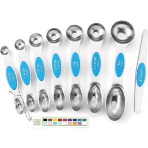 imageSpring Chef Stainless Steel Magnetic Measuring Spoons Set with Strong Magnets Heavy Duty Metal Kitchen Gadgets for Baking ampamp Cooking Fits in Most Kitchen Spice Jars Multicolor Set of 8 with LevelerTeal